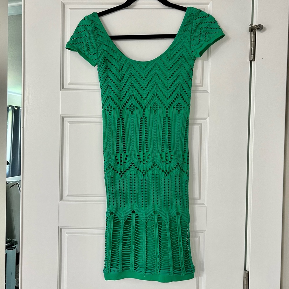 Bebe Green S Bodycon Crochet Dress